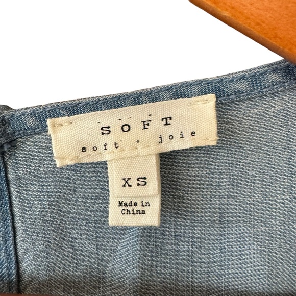 Soft Joie Arryn B Chambray Dress Drop Waist Ruffle Hem Light Blue Denim size XS - Picture 3 of 5